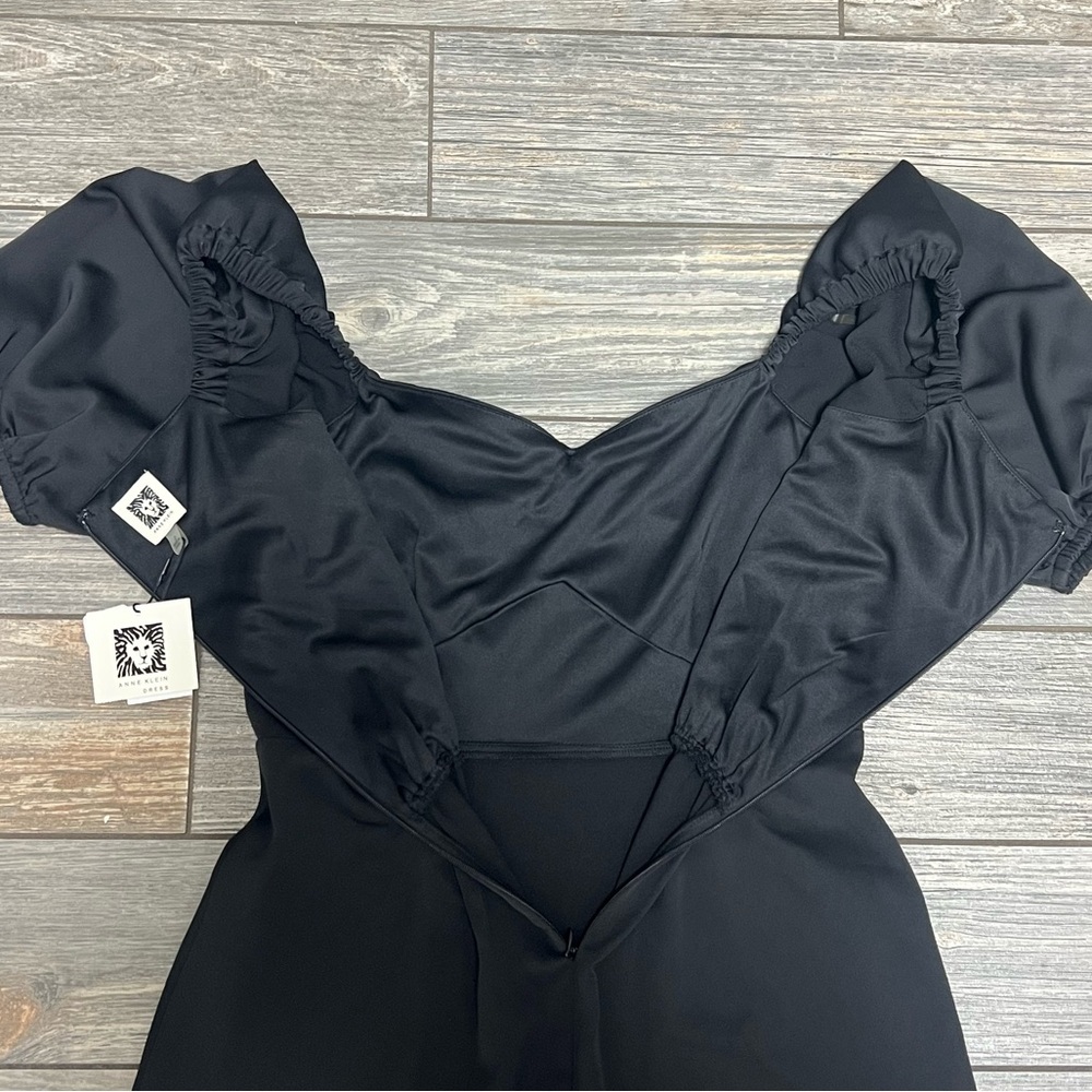 NWT $139 Anne Klein Women's Dress Sz 2 Rhinestone Puff-Sleeve Midi Satin Holiday - Picture 9 of 12